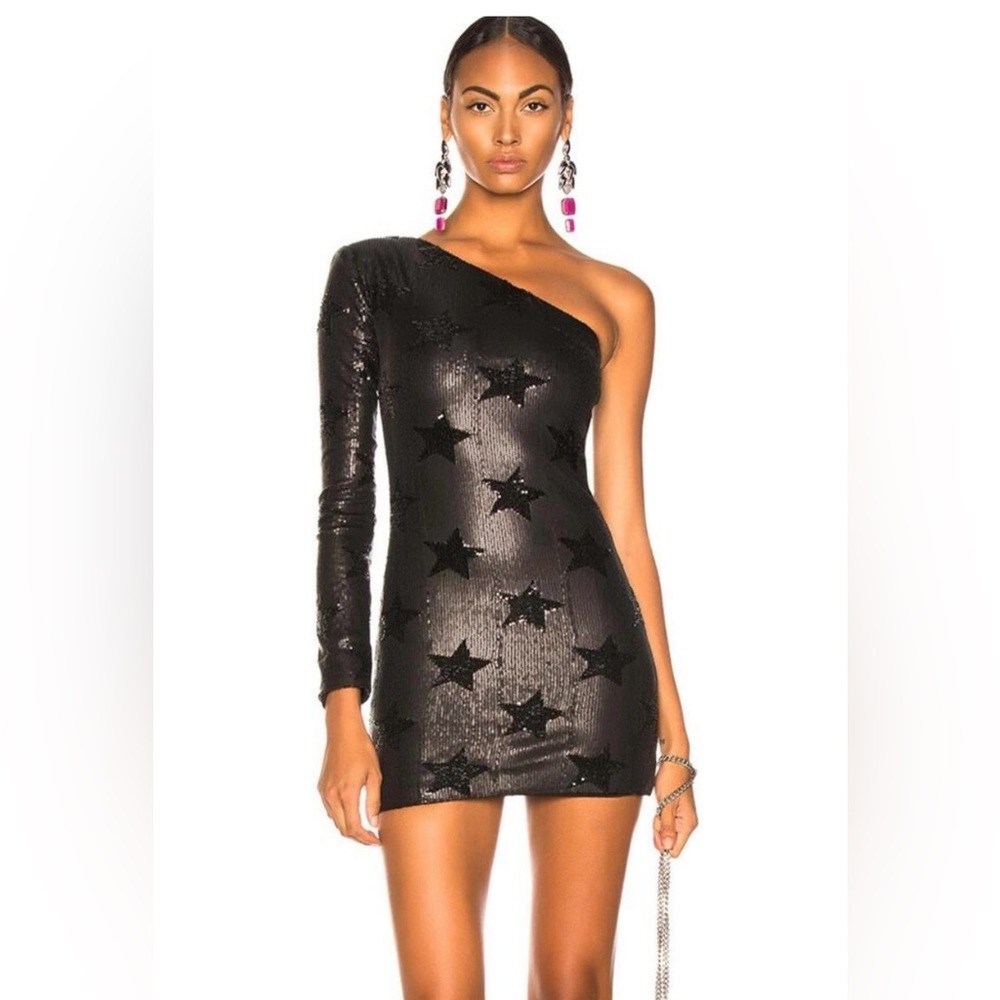 RtA Shimmering Black Star One-Shoulder Dress. Size 4. Worn once